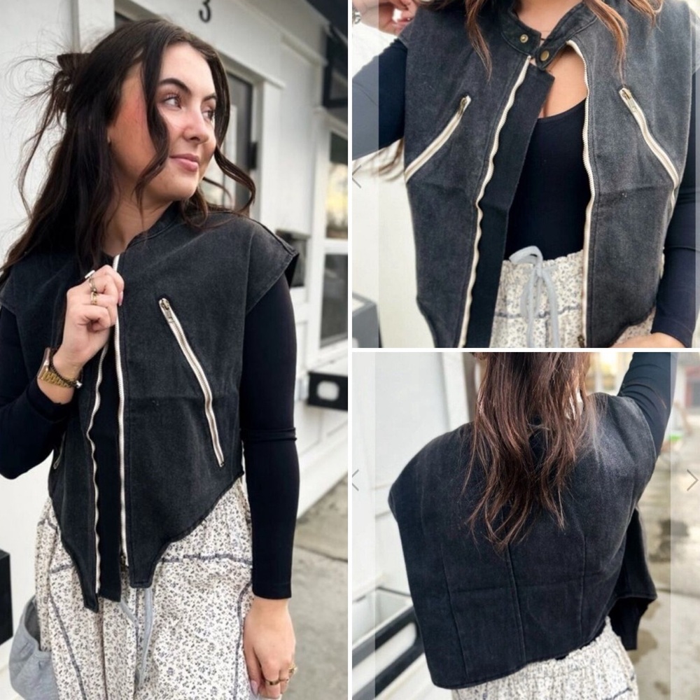 POL Black Women's Vest with Zipper Details
